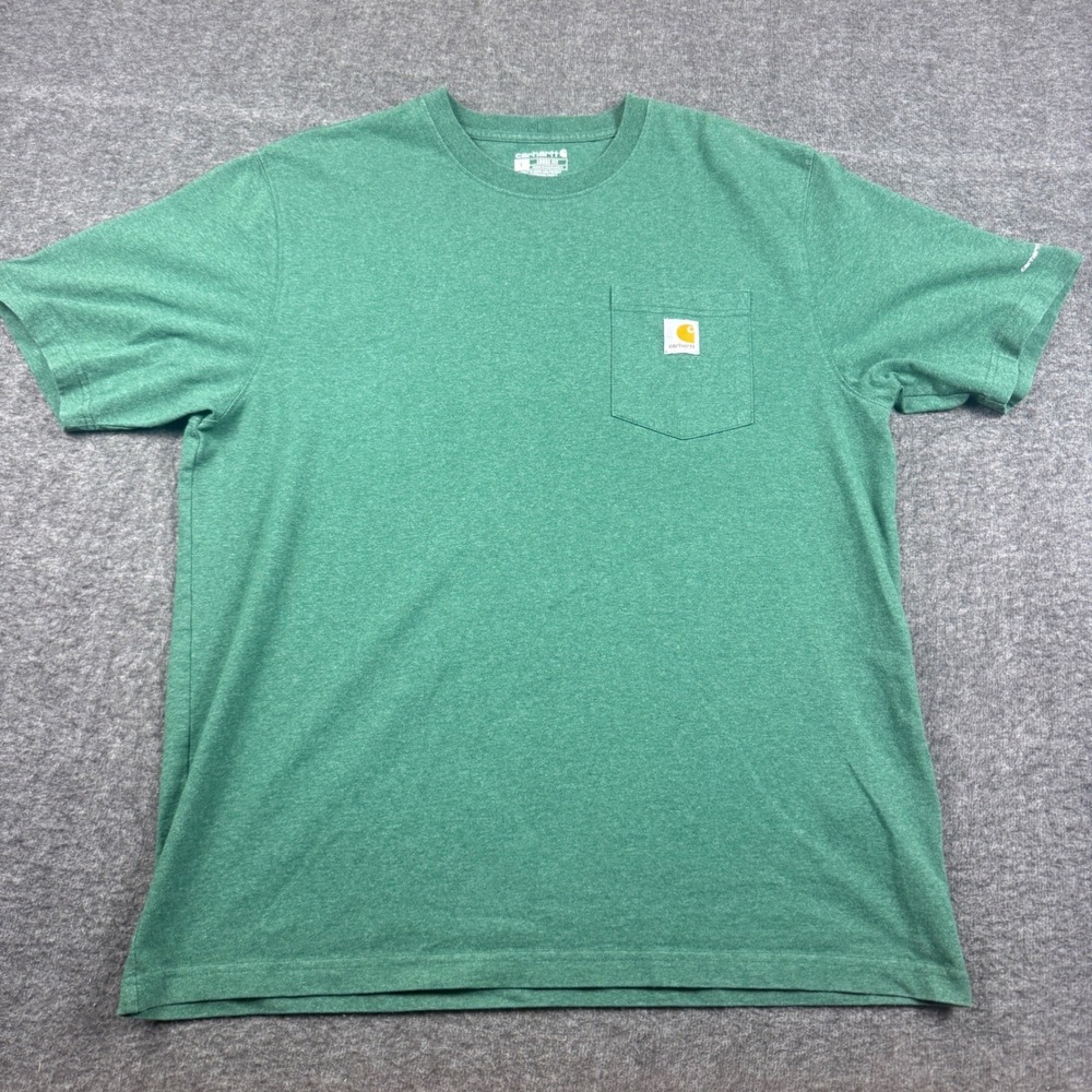 Carhartt T-Shirt Mens Large Green Reworked Loose Fit Pocket Graphic Short Sleeve